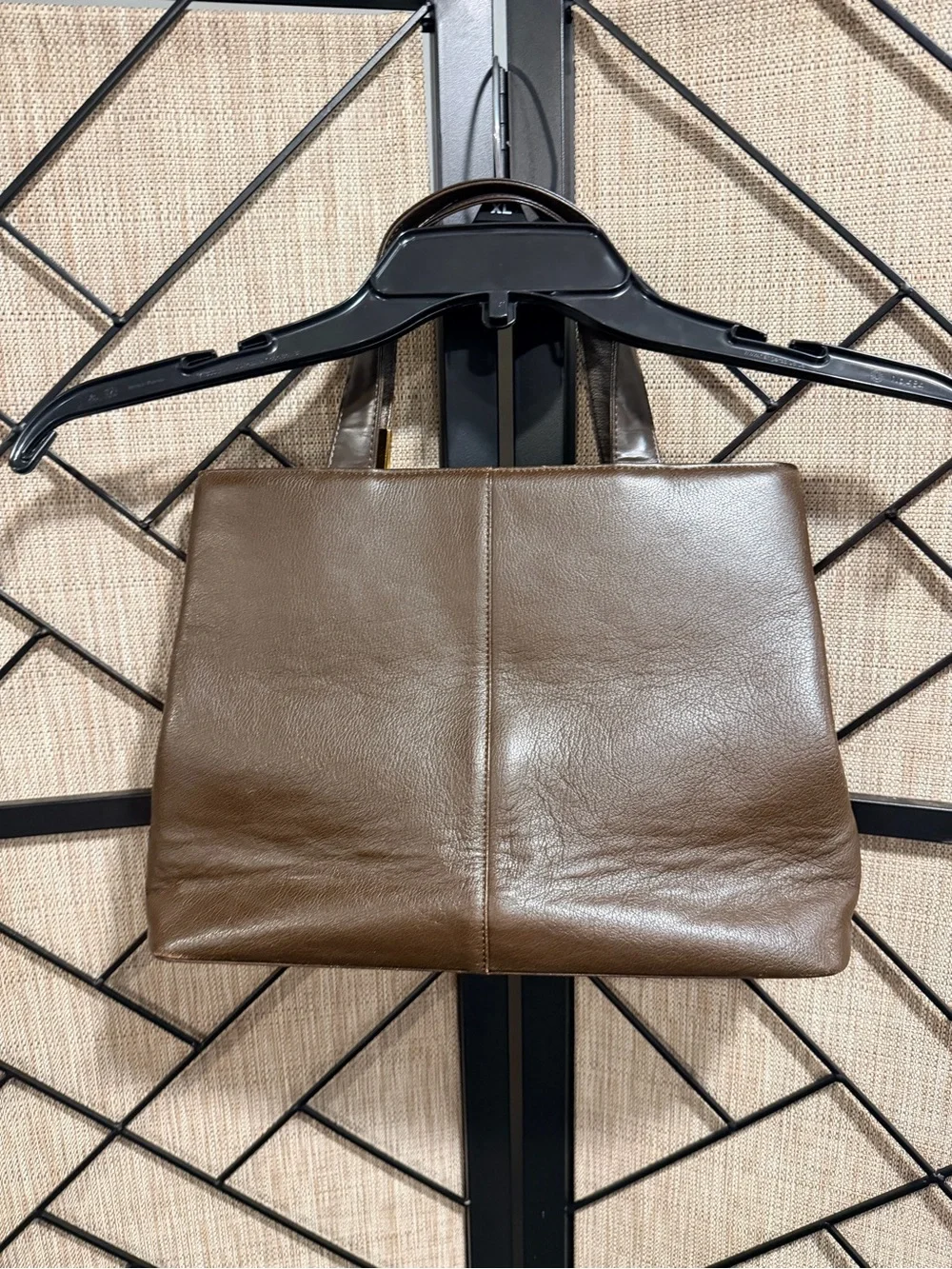 Burberry Chocolate Brown Leather Checkered Handbag Tote w/ Gold Accent